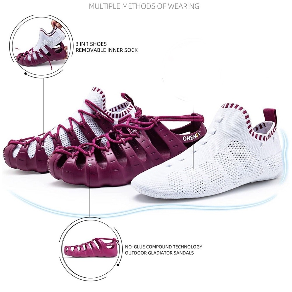 NEW ONEMIX Men's Burgundy Sneaker Mesh Water Shoes Size US 10 - UK 9 - EU 44